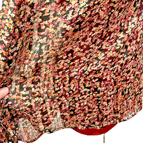 H&M Floral Top Blouse Vintage 80's Look Pink Yellow Black Silky Floral Size M - Picture 11 of 11